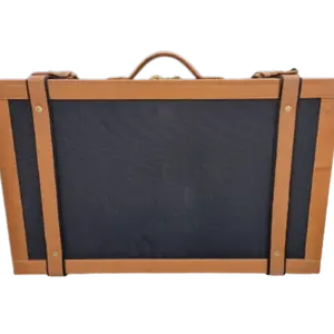 Vintage Wooden Simplistic Travel Luggage Canvas & Leathwe Wooden Lofty largeTrunk Box for Storage With Lock with custom Logo