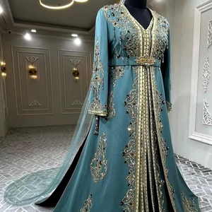 HERMOSO E IMPRESIONANTE-BORDADO EN GRIS-Caftán con CUENTAS DE CRISTAL EMBELLECEDADAS, PIEDRA, TRABAJO DABKA para Fiestas/Bodas = 2024 - Product Image 1