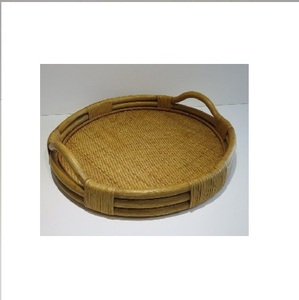 Plateau de service rond en rotin fait à la main avec poignées, plateau décoratif en osier naturel, plateau de table basse, panier à pain, plateau à fruits pour la maison - Product Image 1