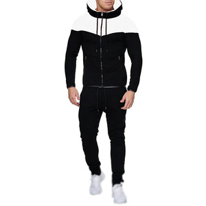 2025 <b>Spring</b> and Autumn New Men_s Fashion Casual Color blocked <b>Cardigan</b> Zipper Hoodie Set Sports Running Two Piece Set - Product Image 2