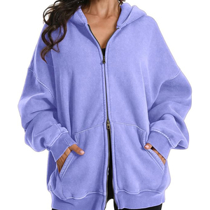 Sweat à capuche unisexe épais en coton 100% French Terry, délavé à l'acide et au sel, avec logo brodé et poche, idéal pour l'hiver - Product Image 1