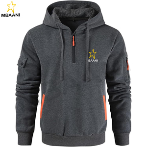 Sweat-shirt à capuche décontracté pour homme, pull à manches longues avec fermeture éclair quart de tour et poche kangourou - Product Image 1