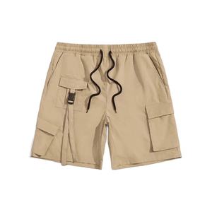 Shorts cargo décontractés pour hommes, 100% coton, uni, avec plusieurs poches sur le devant, design à sangle, respirant - Product Image 1