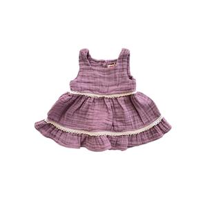 Vestito da bambina viola con cinturino in mussola a doppio strato - Product Image 1