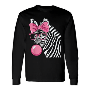 เสื้อยืดแขนยาวลายม้าลายสวมแว่นตาพร้อมลายหมากฝรั่งสีชมพู เสื้อเชิ้ตสั่งทำพิเศษเพื่อการส่งเสริมการขาย - Product Image 2