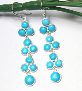 Pendientes colgantes de plata de ley 925 con ajuste de bisel fino turquesa natural piedras preciosas semipreciosas - Product Image 4