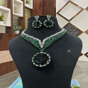 Attractive High Quality stone Design Gold Plated Cz <b>Necklace</b> Set Earrings for Women Designer Jewelry for Wedding Wear - Product Image 1