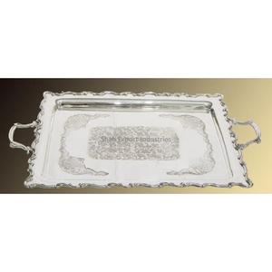 Bandeja rectangular de metal plateado para servir comida para el hogar y la boda, bandeja para servir aperitivos y bebidas de mesa con asa - Product Image 3