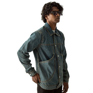 Veste en jean épaisse en molleton vintage pour homme, automne-hiver, avec col roulé ample, veste pour homme - Product Image 3