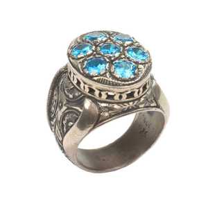 925 Sterling Silver Men's <b>Ring</b> with <b>Turquoise</b> Blue Zircon Stone Bezel Setting Rhodium Plating Fine Jewelry for Everyday Wear - Product Image 1