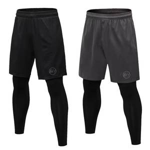 Pantalones cortos ligeros para correr de verano para hombre, pantalones cortos 2 en 1 de secado rápido para entrenamiento físico con cintura elástica, patrón sólido, logotipo personalizado OEM - Product Image 5