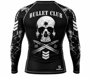 เสื้อรัดกล้ามเนื้อ SINEWY Bullet Club สำหรับผู้ชาย แบบเข้ารูป แขนยาว ระบายเหงื่อได้ดี สีดำ พิมพ์ลายแบบ Sublimation - Product Image 3