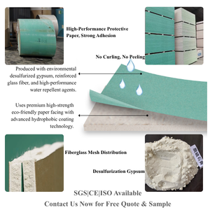 Lastra di Gesso 12mm Resistente all'Acqua, <span class=keywords><strong>Cartongesso</strong></span> Idrofugo BA13 <span class=keywords><strong>per</strong></span> Soffitti e <span class=keywords><strong>Pareti</strong></span> - Product Image 2