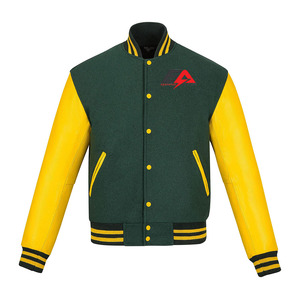 Veste universitaire en laine letterman pour hommes personnalisée en cuir véritable vert avec couleur personnalisée broderie Logos Veste pour hommes fabriquée au Pakistan - Product Image 1