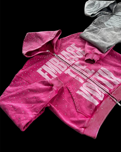 Sweat à capuche unisexe personnalisé en patchwork brodé, coupe oversize, fermeture éclair, doublure polaire, streetwear, coton lourd de haute qualité 370 g/m² - Product Image 3