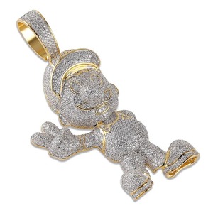Hand Made Color Moissanite Iced Out Hip Hop Mario Pendant Necklace With Gold Plated 925 <b>Silver</b> Bling Jewelry Manufacturer - Product Image 4