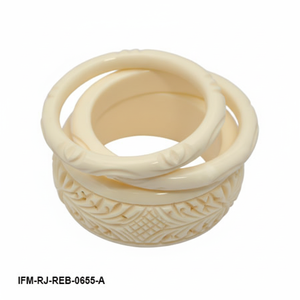 Hand Carved Floral Resin Bangle <b>Set</b> 3 Piece Cream Ivory Style Stackable <b>Bracelets</b> Vintage Inspired Etched Boho Jewelry for Women - Product Image 4