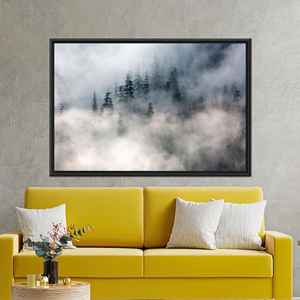 ศิลปะบนผืนผ้าใบป่าสนหมอก, ภาพพิมพ์ธรรมชาติที่มีหมอกหนาสำหรับการตกแต่งแบบมินิมอล,1P:กรอบสีดำ - Product Image 1