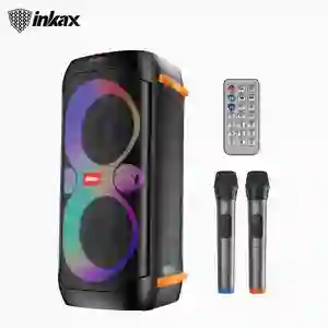 Inkax Speaker portabel Bass dalam 40W, Speaker luar ruangan AUX/TF/USB OTG Streaming langsung Karaoke DJ dengan 2 mikro