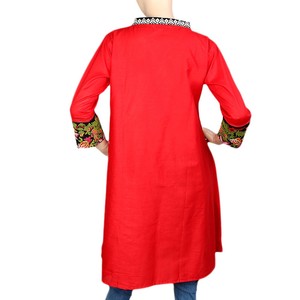 Kurti court brodé pour femmes - Rouge - Product Image 4