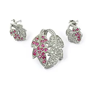 Women's Silver Ruby Leaf Earrings & Pendant <b>Set</b> Gold Plated <b>Bridal</b> & Fine <b>Jewelry</b> with Zircon Stone Gift - Product Image 3