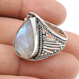 Stylish Solid 925 Sterling <b>Silver</b> Handmade Dainty <b>Rings</b> with Natural Rainbow Moonstone Gemstone Fine <b>Statement</b> Jewelry for Her - Product Image 1