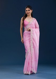 Nouveau fantaisie Designer Party Wear couleur rose meilleure qualité Georgette numérique imprimé Gota Pati papier travail au prix de gros Inde - Product Image 4
