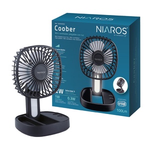 Coober Mini Foldable <b>Handheld</b> <b>Fan</b>, Black, with Light, USB Rechargeable (Niaros 300040002) - Product Image 2