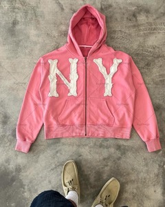 American Street Zipper Hoodie Hombres Harajuku Letters High Street All-match Chaqueta informal bordada Sudadera de gran tamaño Mujer - Product Image 2