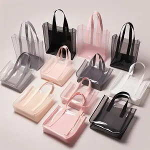 HANSUN, bolso de compras de PVC transparente con patrón de letras, bolso de playa impermeable, bolso de cosméticos con logotipo impreso personalizado