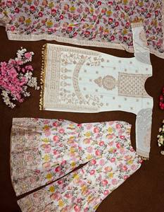 Premium nouveau concepteur lourd Fuax Georgette Sharara costume ensemble entièrement cousu, y compris Dupatta indien pakistanais vêtements traditionnels - Product Image 4