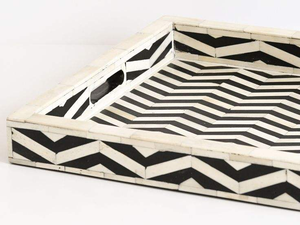 Nouveau Plateau de Service Rectangulaire Art Déco en Os Incrusté Fait Main pour les Occasions de Noël - Product Image 4