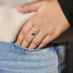 Aventurine Leaf <b>Adjustable</b> <b>Silver</b> <b>Ring</b> Designer Leaf Gemstone <b>Silver</b> <b>Ring</b> Green Gemstone <b>Silver</b> <b>Ring</b> - Product Image 1