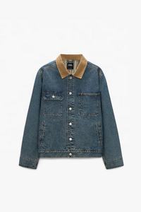 Vente en gros Veste en jean à col montant pour hommes avec logo personnalisé Logo de vêtements d'extérieur en toile bleue pour la saison d'hiver Veste en jean à la mode pour hommes - Product Image 6