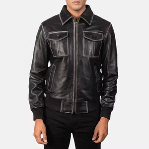 Veste en cuir vintage pour homme, best-seller, coupe confortable, respirante, couleur unie, longueur longue, finement enduite, prix de gros - Product Image 6