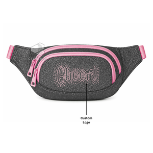 Riñonera de PU personalizada con pedrería brillante para animadoras, ajustable, con cierre de cremallera, duradera y ligera para chicas animadoras - Product Image 1