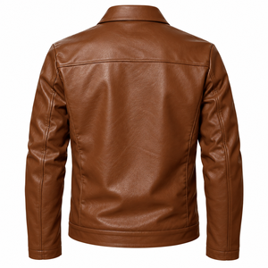 <b>Men's</b> Lightweight <b>Faux</b> <b>Leather</b> <b>Jacket</b> with Turn Down Collar Full Zip Closure Wholesale Apparel Supplier - Product Image 3