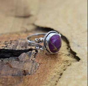 Anillo de Plata de Ley 925 hecho a mano Vintage de alta calidad, cobre púrpura genuino, turquesa, cabujón ovalado, ajuste de bisel, estilo Baho - Product Image 3