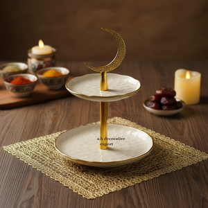 Plateau à dessert à étages ovale décoratif en émail de taille personnalisée certifié CE en or moderne à 2 niveaux, plateau à gâteau de fête de mariage en métal - Product Image 5