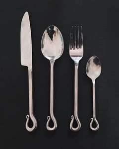 Ensemble de couverts en acier inoxydable avec manches en bois/bambou/métal en spirale, design moderne, passe au lave-vaisselle, durable, fourchette à dîner - Product Image 5