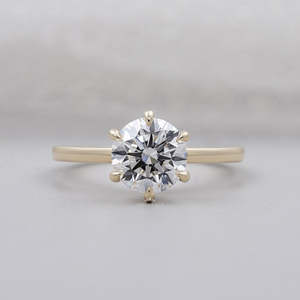 Bague solitaire en or jaune avec diamant taille brillant rond, bague en or jaune avec diamant - Product Image 1
