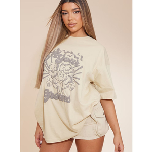 Venta al por mayor 100% algodón ropa de mujer impresa mujer strass camiseta logotipo personalizado señoras camisetas de gran tamaño camiseta para mujer - Product Image 1