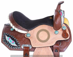 อานม้าหนังแท้คุณภาพพรีเมียม น้ำหนักเบา ผลิตด้วยมือ สำหรับการแข่งขันแบบเวสเทิร์น บาร์เรลเรซซิ่ง โรดีโอ ให้ความสบายในการขี่ม้าโชว์ - Product Image 1