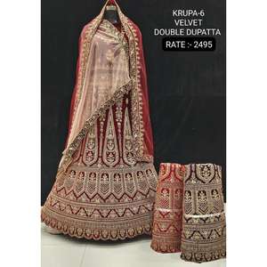 Lehenga choli กำมะหยี่แฮนด์เมดคุณภาพสูงตามต้องการงานปักดีไซน์ทันสมัย - Product Image 2