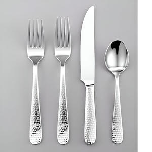 Exquisito juego de cubiertos de acero martillado de 6 piezas, cubiertos de espejo Premium para comedor de lujo y ajustes de mesa elegantes - Product Image 5