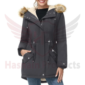 Parka en laine épaisse et chaude pour femmes, très vendue, respirante, col rembourré en coton, capuche, manteau long, fabriqué au Pakistan, en peau de mouton - Product Image 5