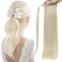 Queue de cheval à enrouler double épaisseur, 60 couleurs, blond platine, en cheveux humains vierges Remy russes européens, extensions DIY à faire soi-même à la maison