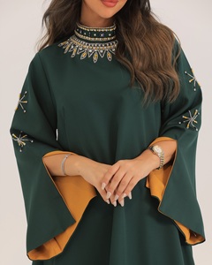 Vente en Gros de Luxe Personnalisé Élégant Satin Abaya pour Adultes Petite Robe Musulmane pour Femmes Manches à Volants Turquie Vêtements Islamiques Dubaï - Product Image 6