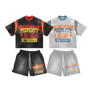 Ensemble de shorts d'été décontractés pour hommes 100% coton deux pièces comprenant un t-shirt à manches courtes et un short respirant et élégant - Product Image 1