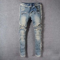 Jean vintage coupe droite classique pour homme, en denim, à braguette boutonnée, taille haute, séchage rapide, écologique, foncé/clair